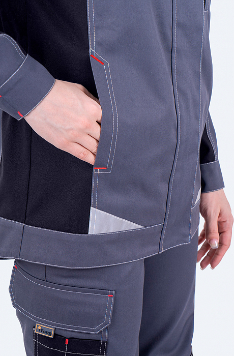 картинка Куртка рабочая женская летняя Турбо Safety (смесовая 245, СОП, серый / черный / красный) от магазина Хоккерс