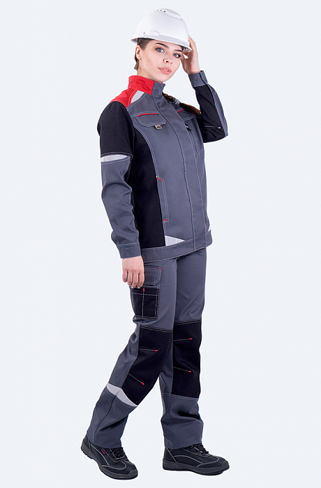 картинка Куртка рабочая женская летняя Турбо Safety (смесовая 245, СОП, серый/черный/красный) от магазина Хоккерс