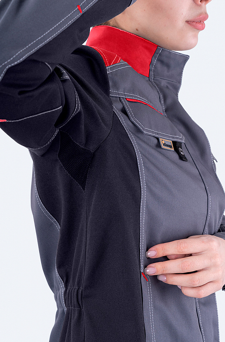 картинка Куртка рабочая женская летняя Турбо Safety (смесовая 245, СОП, серый / черный / красный) от магазина Хоккерс