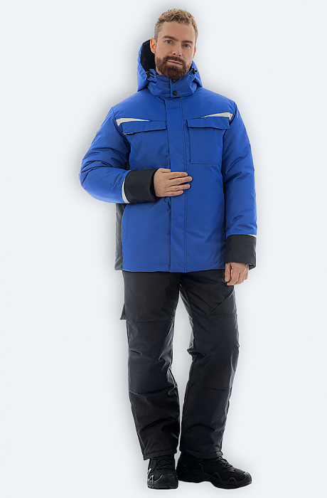картинка Костюм зимний рабочий Brodeks KW603 (куртка+брюки, 100%ПЭ 160, утеплитель, СОП, синий/черный) от магазина Хоккерс
