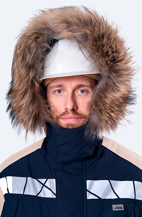 картинка Рабочая куртка зимняя ХАЙ-ТЕК SAFETY (шелтер профи ст, наутика 135, Св элементы, синий / бежевый) от магазина Хоккерс