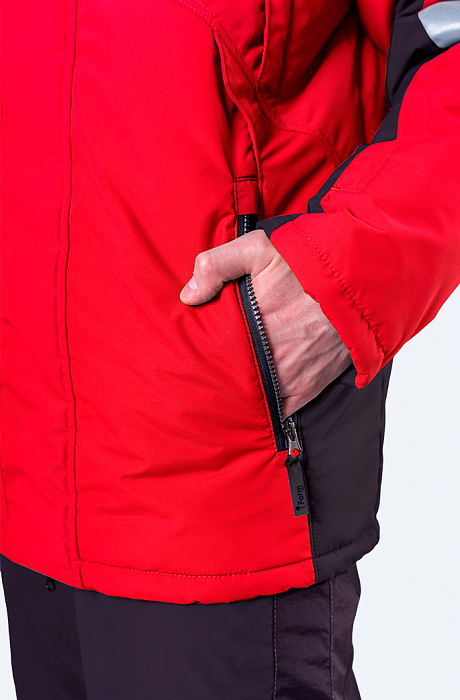 картинка Рабочая куртка зимняя ХАЙ-ТЕК SAFETY (шелтер профи ст, наутика 125, Св элементы, красный / черный) от магазина Хоккерс
