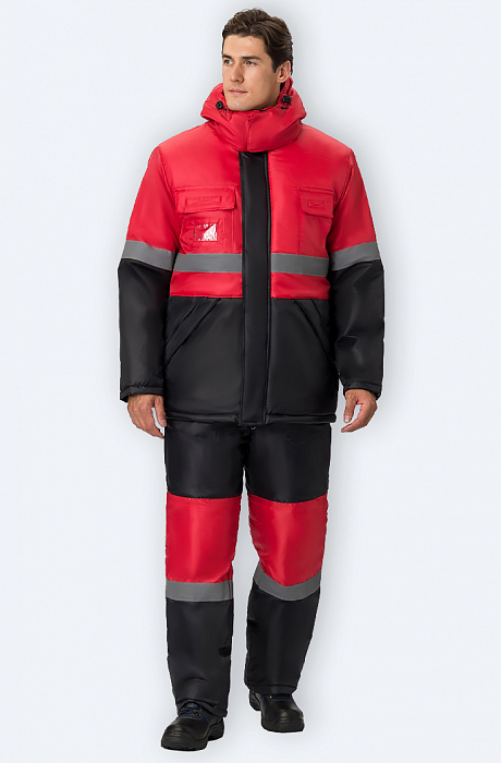 картинка Костюм зимний рабочий Мегрес-2 (куртка+п/к, 100%ПЭ 90, синтепон, СОП, красный/черный) от магазина Хоккерс