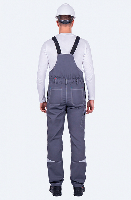 картинка Полукомбинезон рабочий летний Турбо Safety (смесовая 245, СОП, серый / черный / красный) от магазина Хоккерс