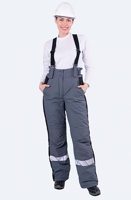 картинка Зимние брюки женские ХАЙ-ТЕК SAFETY (шелтер профи ст, наутика 135, Св элементы, серый / черный) от магазина Хоккерс