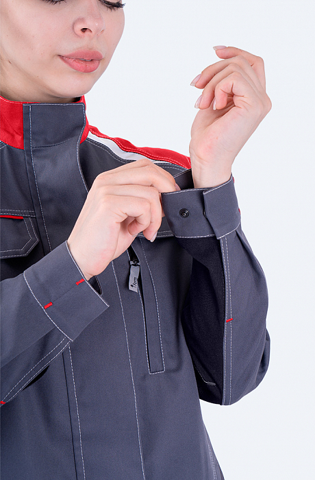 картинка Куртка рабочая женская летняя Турбо Safety (смесовая 245, СОП, серый / черный / красный) от магазина Хоккерс